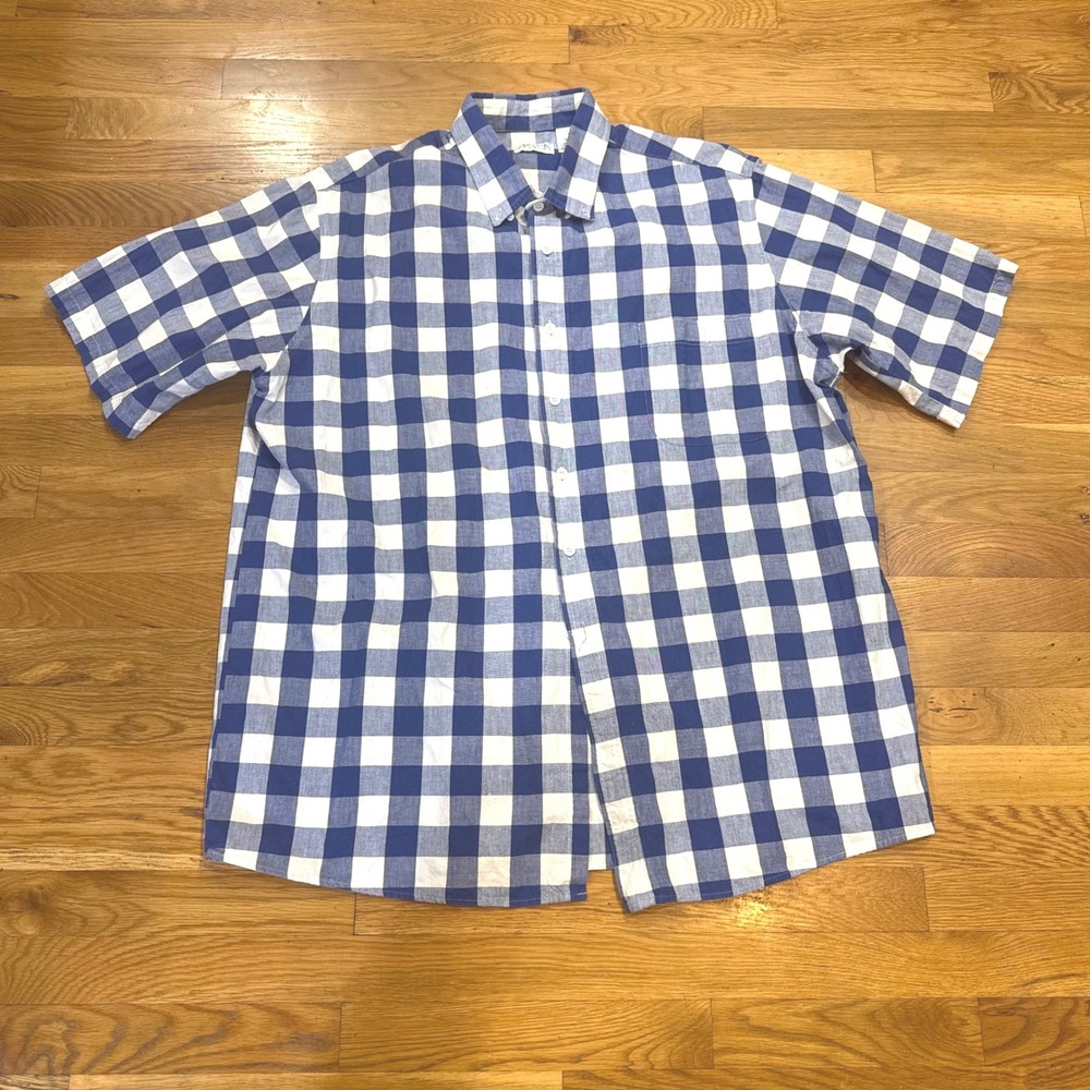 Ash Creek Trading Mens 2X Blue White Buffalo Check‎ Cotton Short Sleeve Shirt